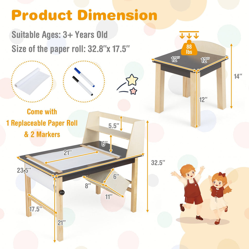 Mesa y Sillas de Arte para Niños con Rollo de Papel y Cestas de Almacenamiento - Café