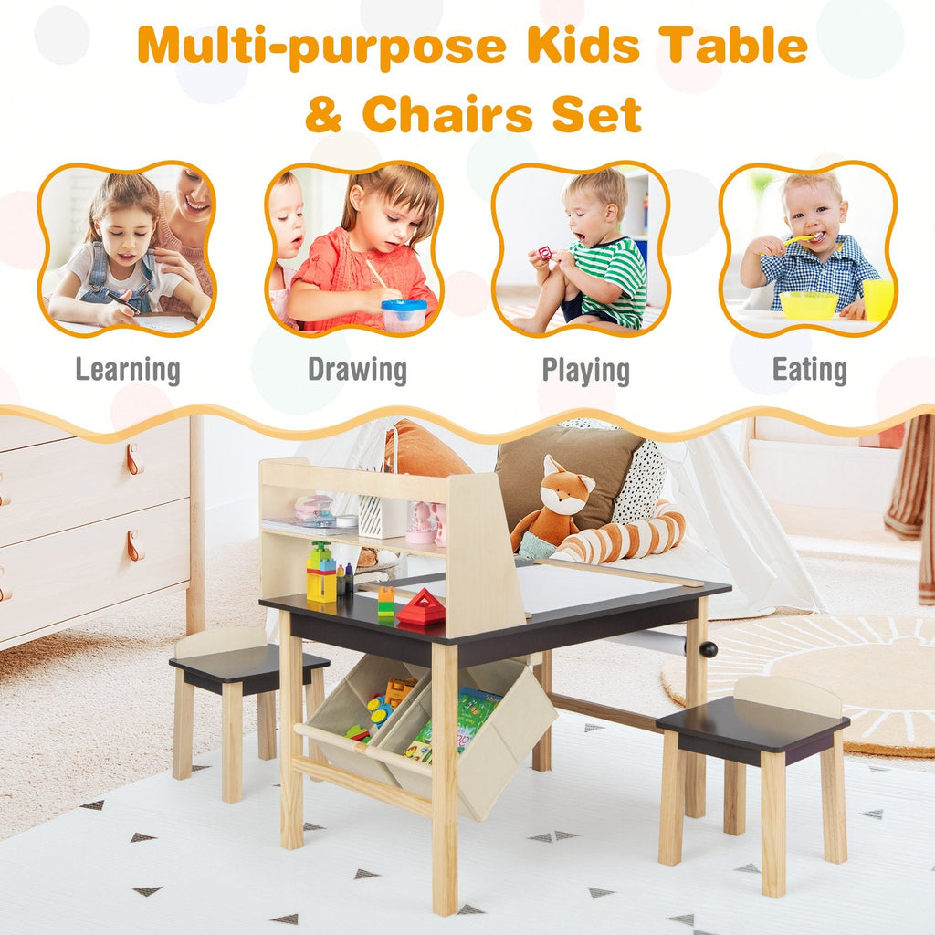 Mesa y Sillas de Arte para Niños con Rollo de Papel y Cestas de Almacenamiento - Café