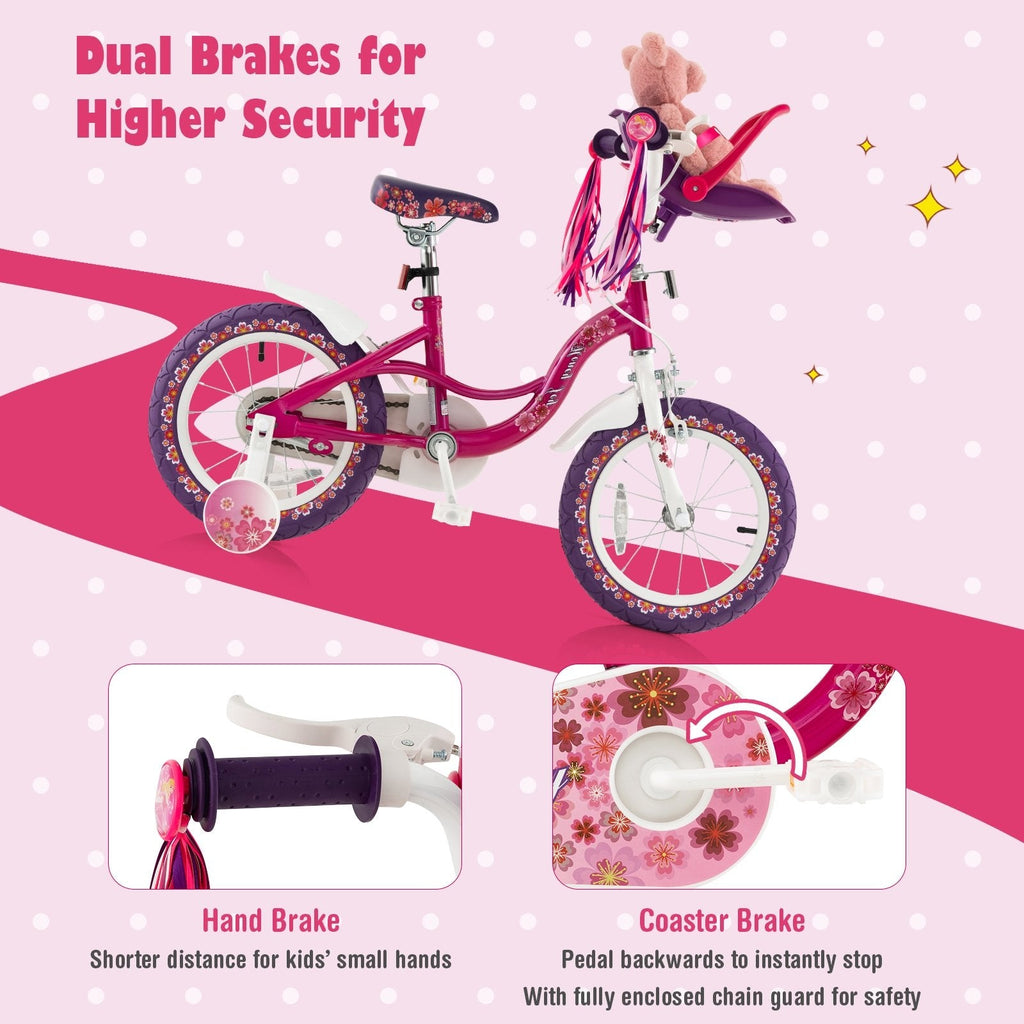 Vélo pour enfant de 16 pouces avec siège pour poupée amovible et roues d’apprentissage démontables