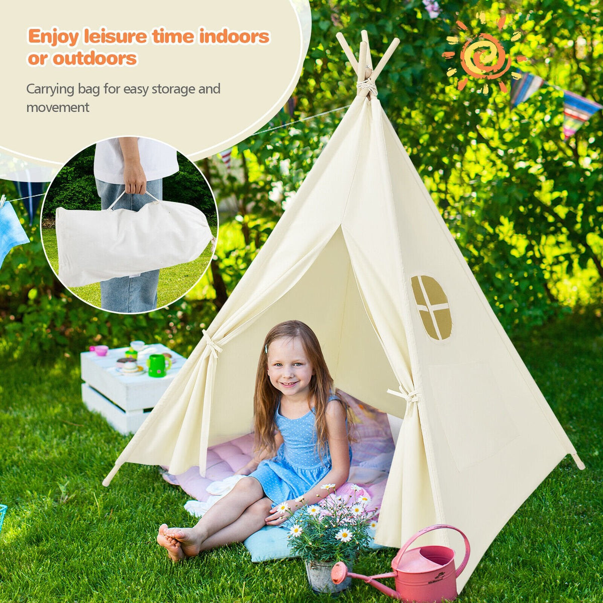 Faltbares Kinder-Canvas-Tipi-Spielzelt