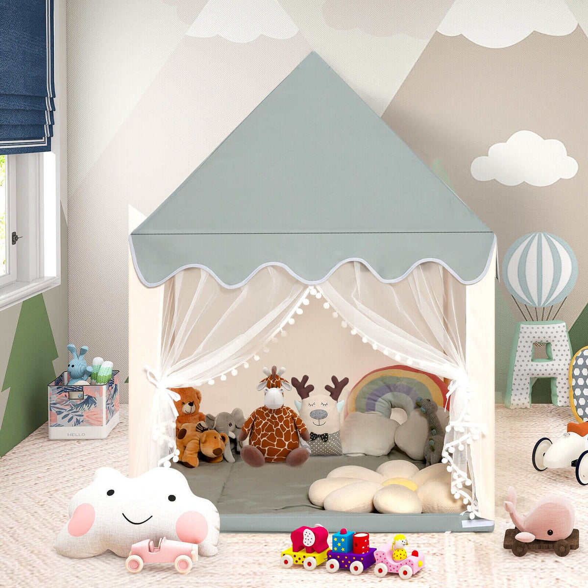 Château de jeu enfant grande taille, tente de fée avec tapis - Beige