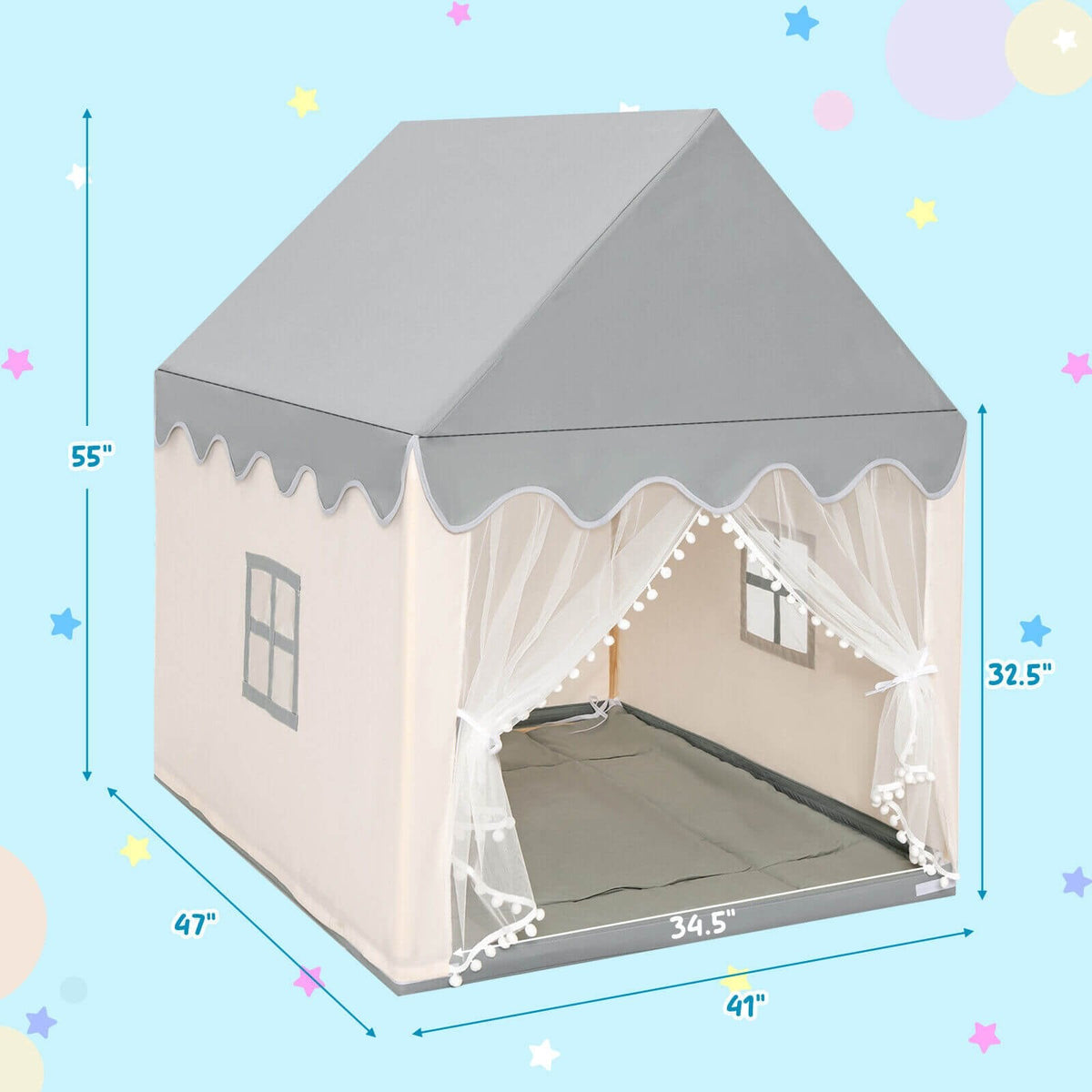 Château de jeu enfant grande taille, tente de fée avec tapis - Beige