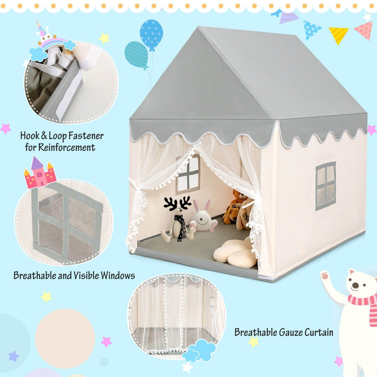 Château de jeu enfant grande taille, tente de fée avec tapis - Beige