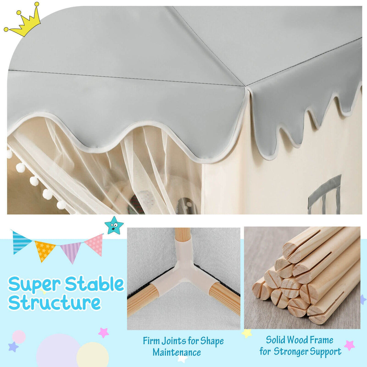 Château de jeu enfant grande taille, tente de fée avec tapis - Beige