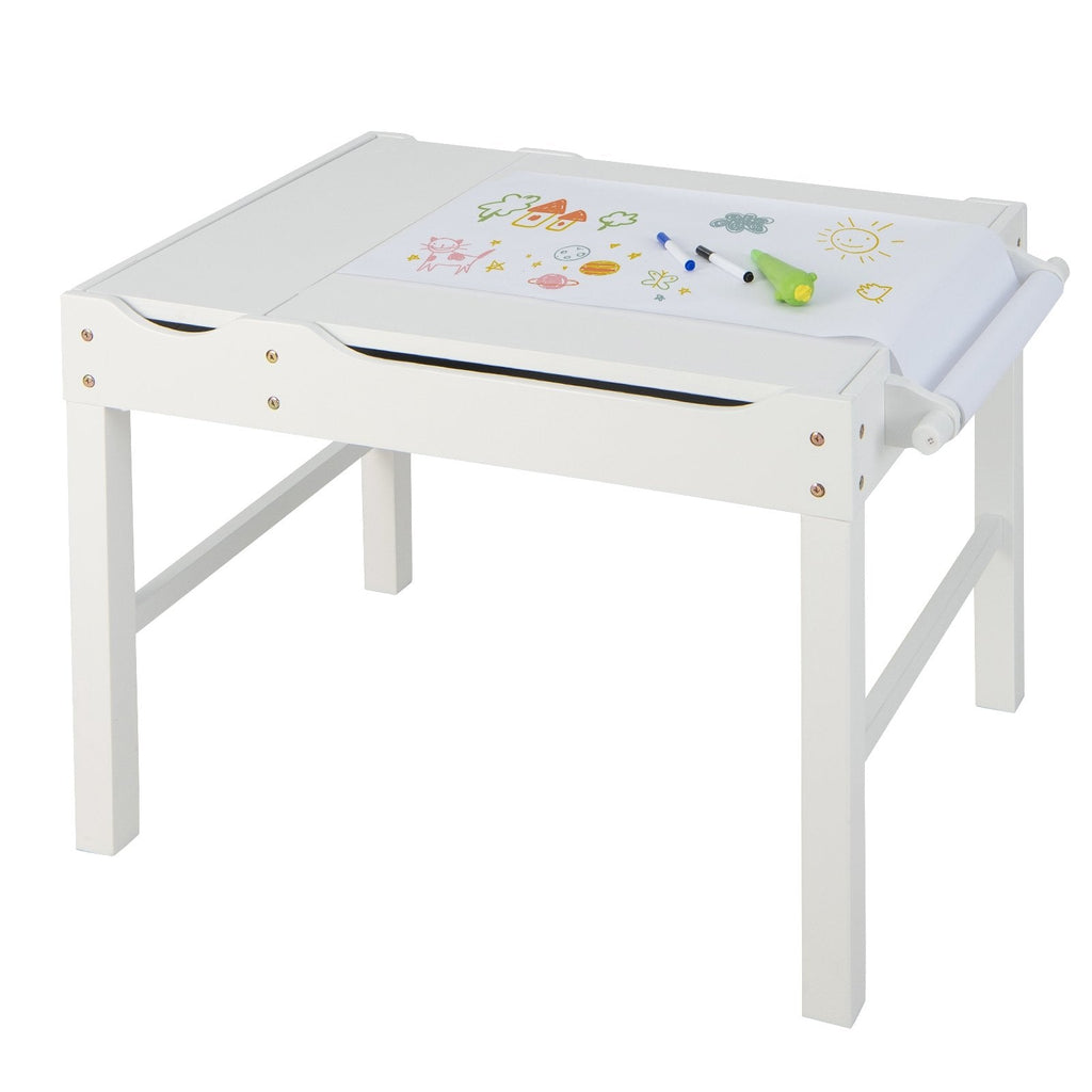 Mesa de juego multiactividad de madera para niños con rollo de papel y almacenamiento - Blanco