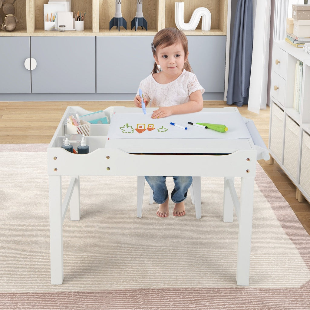 Mesa de juego multiactividad de madera para niños con rollo de papel y almacenamiento - Blanco