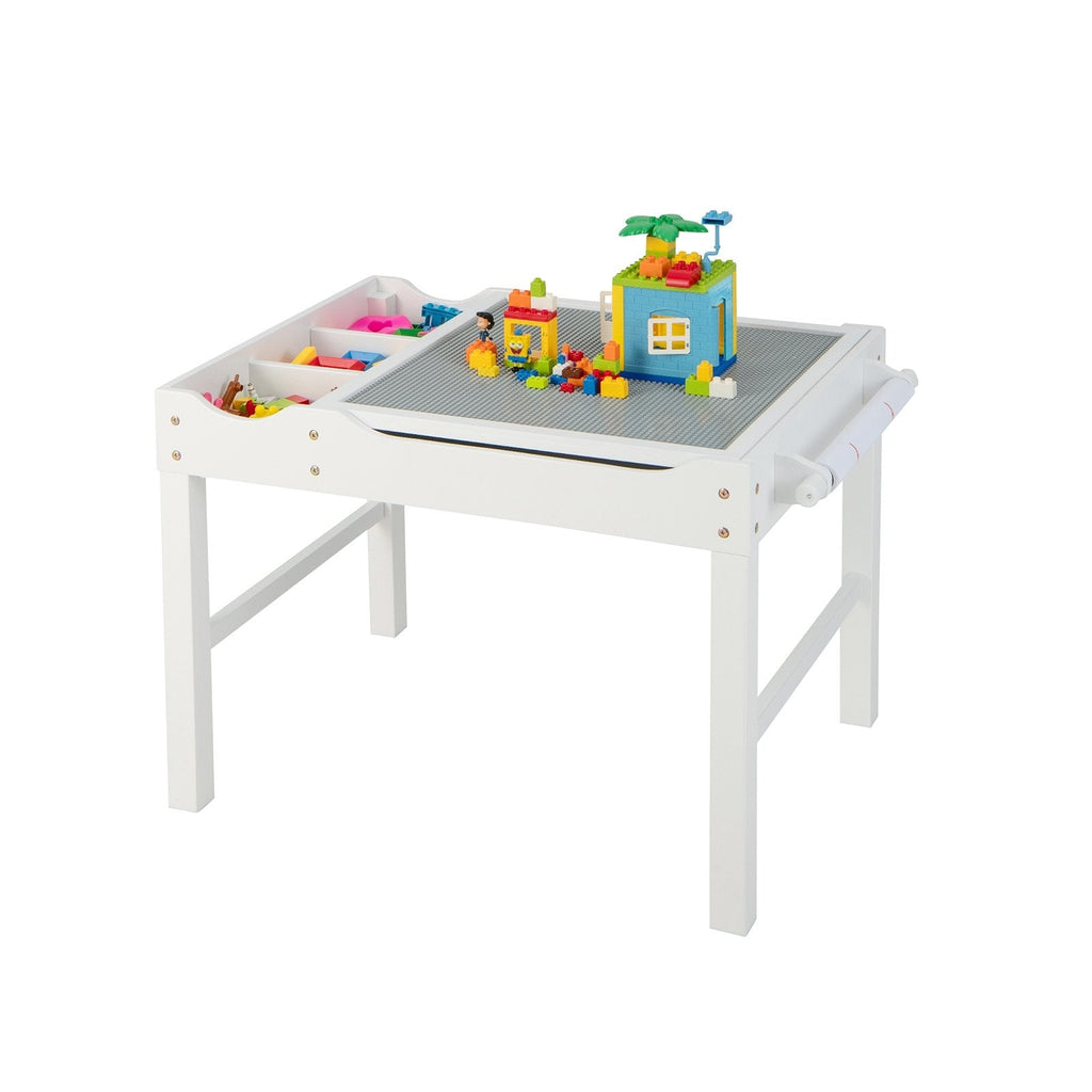 Mesa de juego multiactividad de madera para niños con rollo de papel y almacenamiento - Blanco