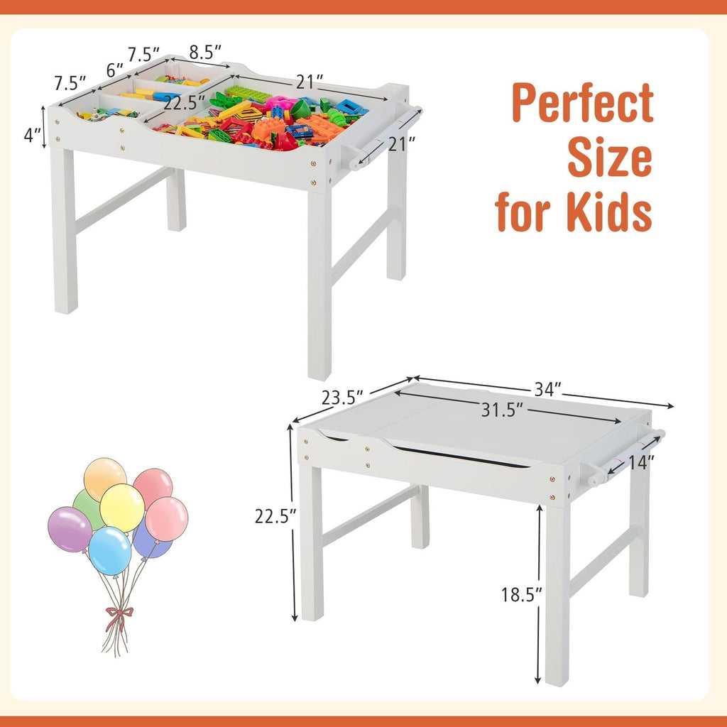 Mesa de juego multiactividad de madera para niños con rollo de papel y almacenamiento - Blanco