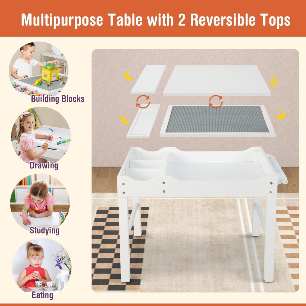Mesa de juego multiactividad de madera para niños con rollo de papel y almacenamiento - Blanco