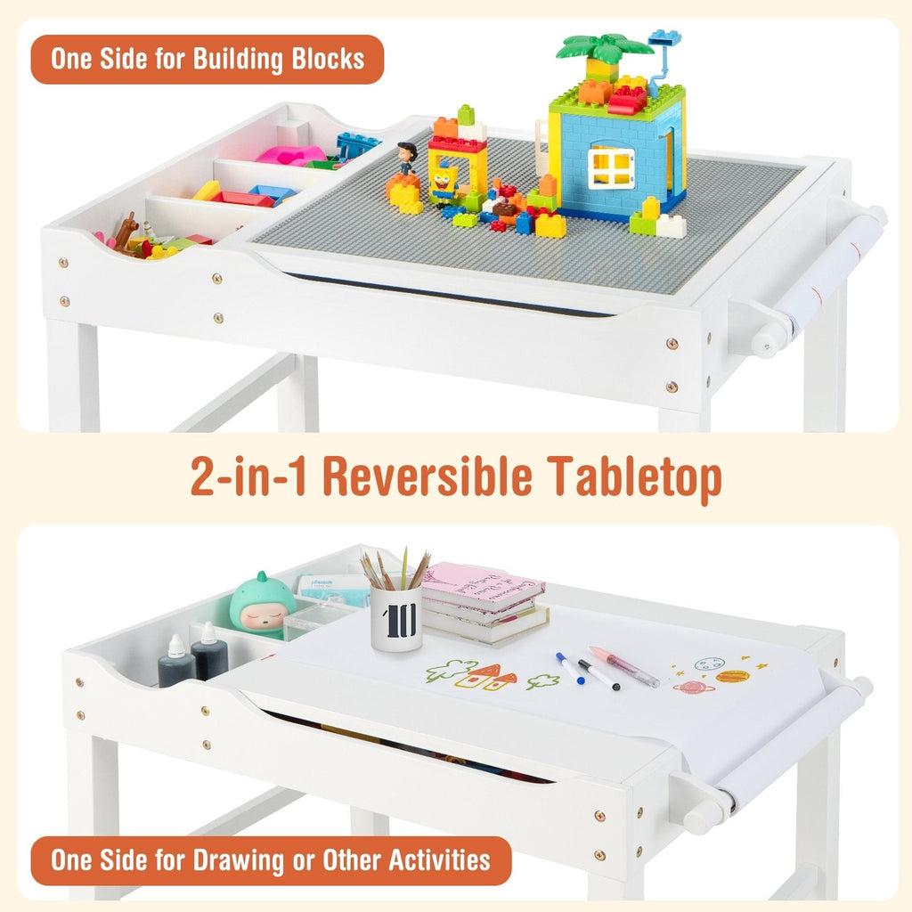 Mesa de juego multiactividad de madera para niños con rollo de papel y almacenamiento - Blanco