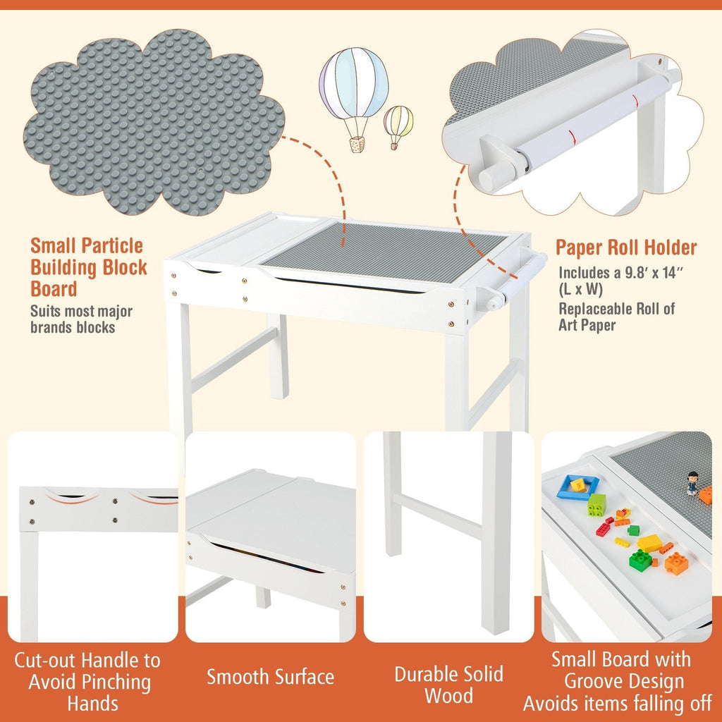 Mesa de juego multiactividad de madera para niños con rollo de papel y almacenamiento - Blanco