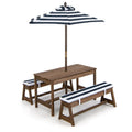 Set de mesa de picnic y banco para niños con cojines y sombrilla de altura ajustable - Azul