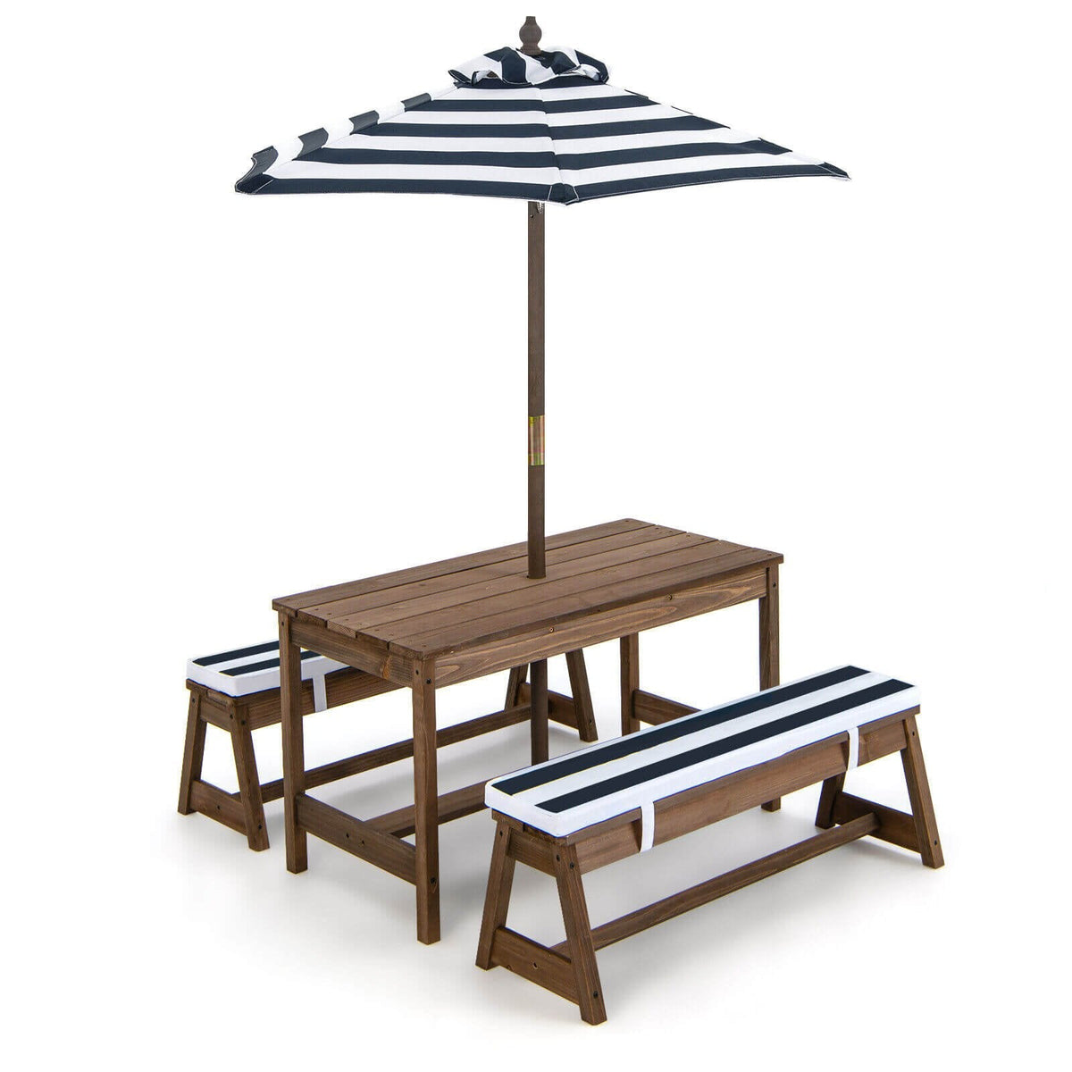 Set de mesa de picnic y banco para niños con cojines y sombrilla de altura ajustable - Azul
