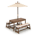 Table et bancs de pique-nique pour enfants avec coussins et parasol réglable en hauteur - Marron