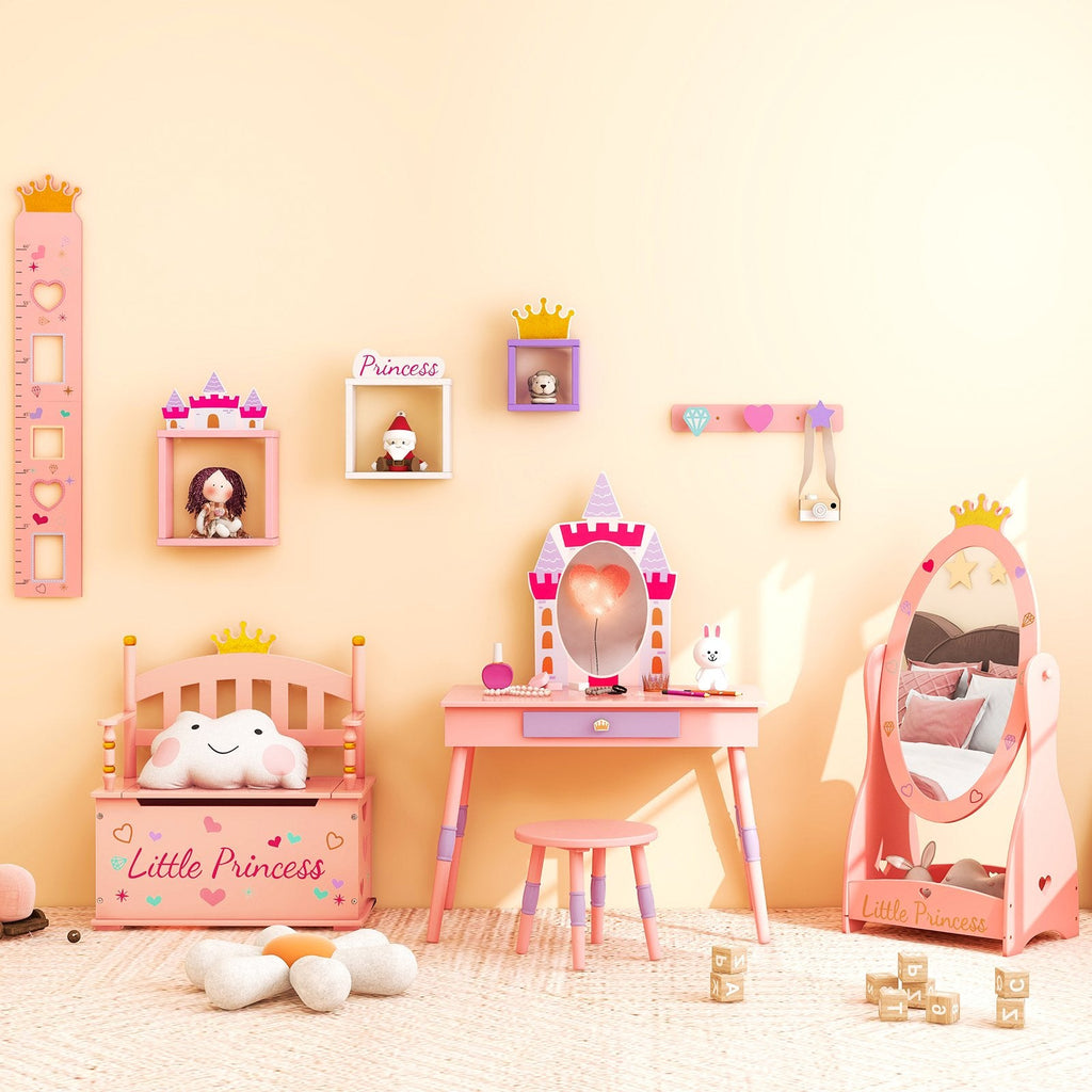 Tocador de princesa con silla para niñas con cajón y espejo - Rosa