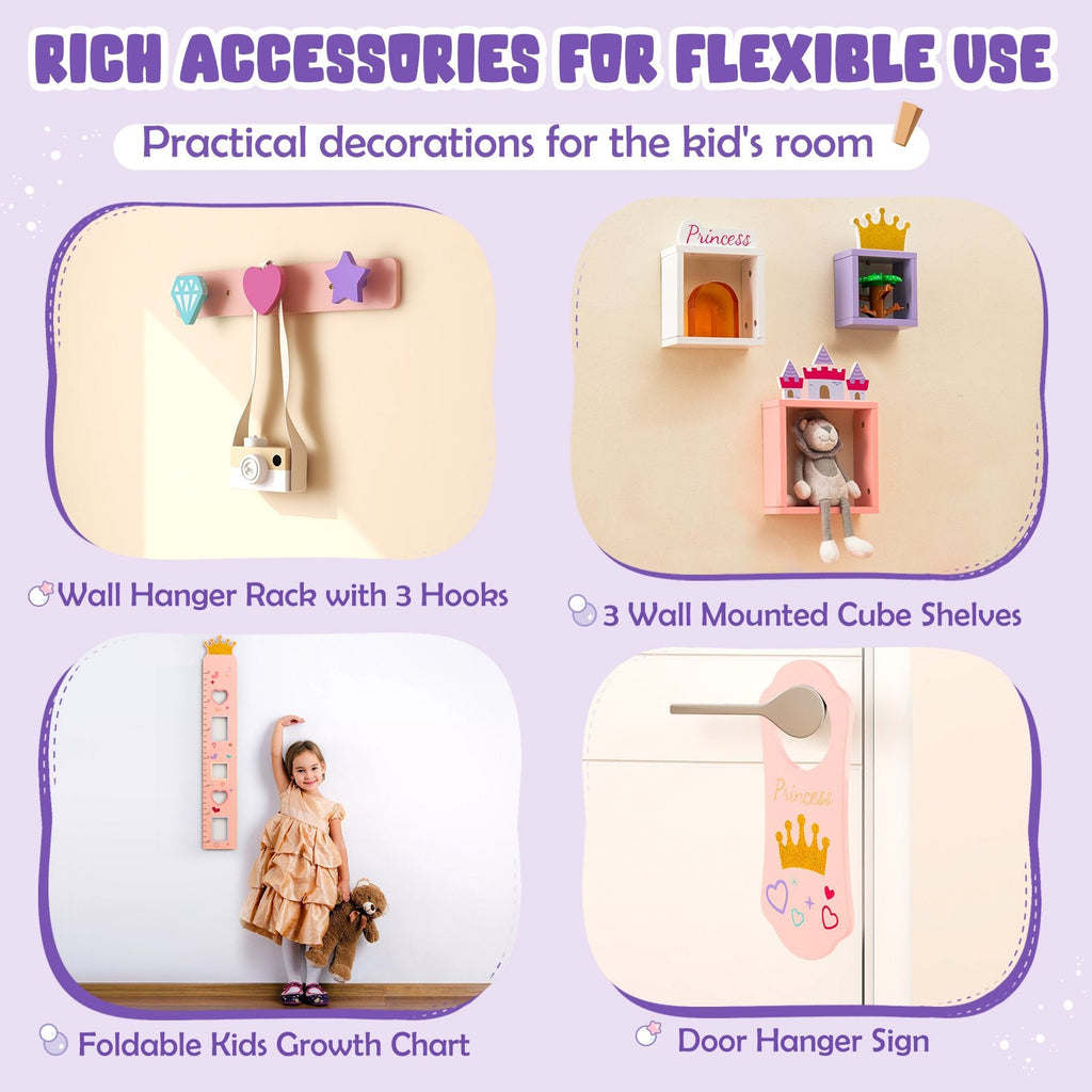 Tocador de princesa con silla para niñas con cajón y espejo - Rosa