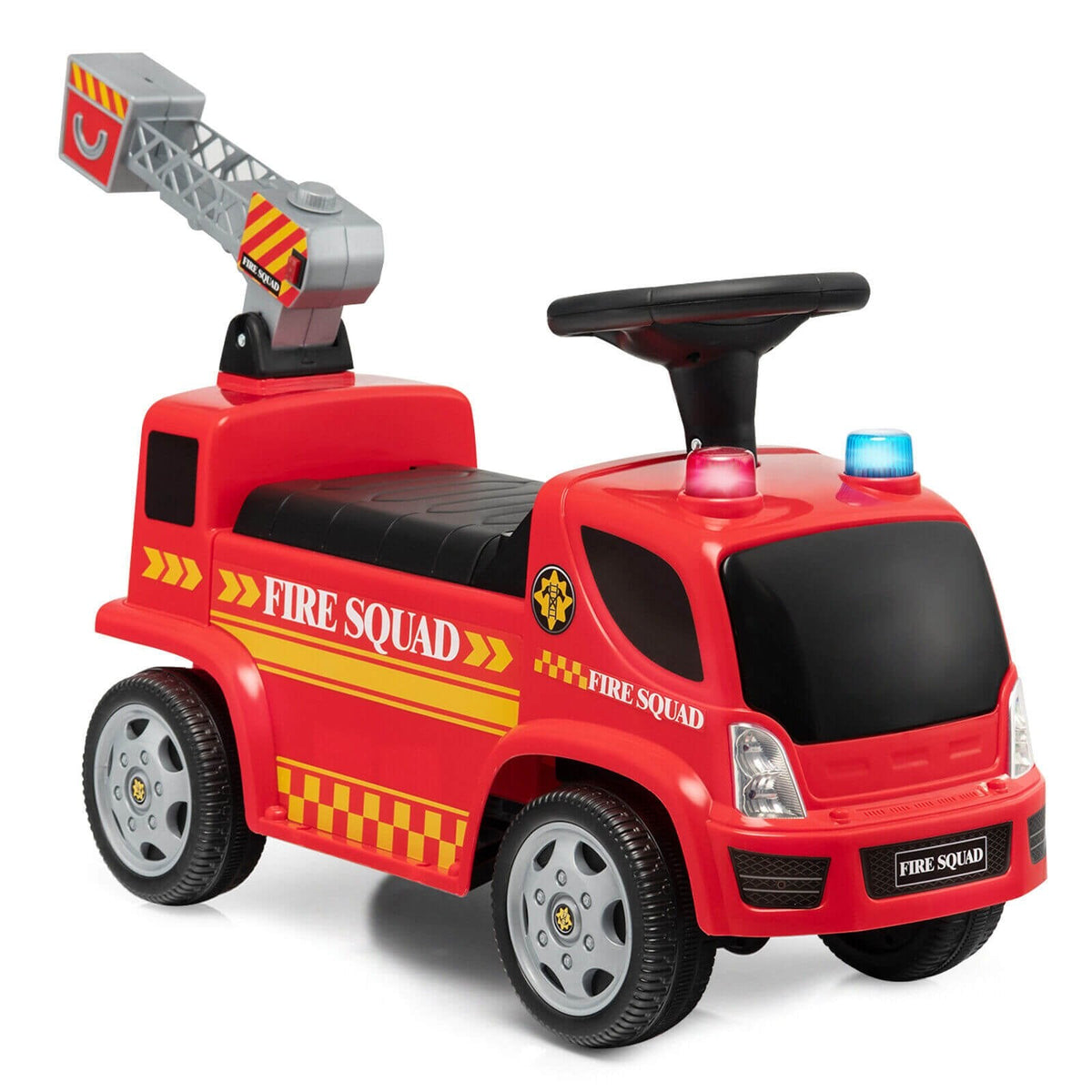 Camion de pompier porteur pour enfants avec échelle, machine à bulles et phares - Rouge