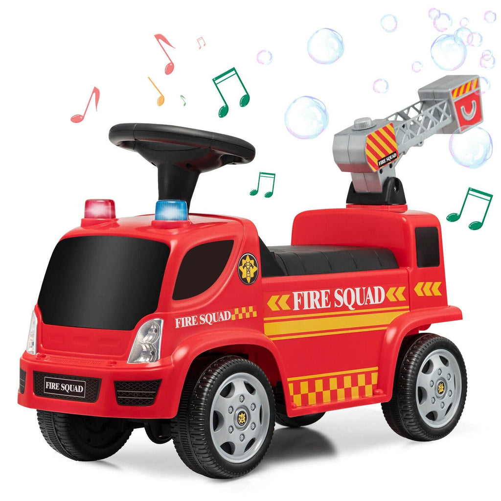 Camion de pompier porteur pour enfants avec échelle, machine à bulles et phares - Rouge