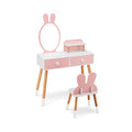 Kinderschminktisch mit Stuhl, Schublade, Ablage und Hasenspiegel – Rosa