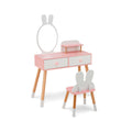 Tocador y silla para niños con cajón, estante y espejo de conejo - Blanco