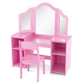 Kinder-Schminktisch- und Stuhl-Set mit abnehmbarem, dreiteiligem Spiegel – Rosa