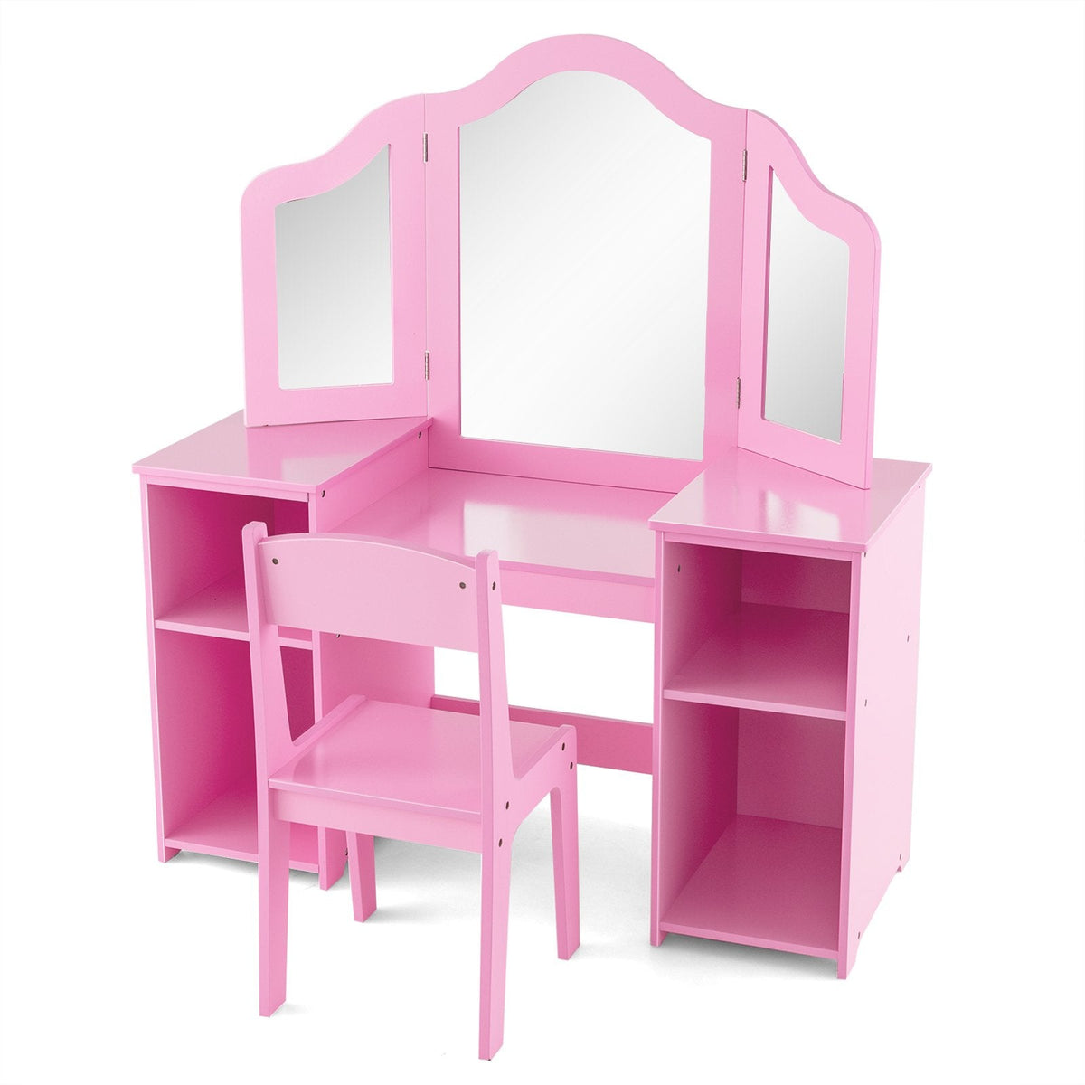 Kinder-Schminktisch- und Stuhl-Set mit abnehmbarem, dreiteiligem Spiegel – Rosa