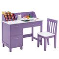 Juego de muebles infantiles de madera para escribir, con cajón y armario de almacenamiento, morado