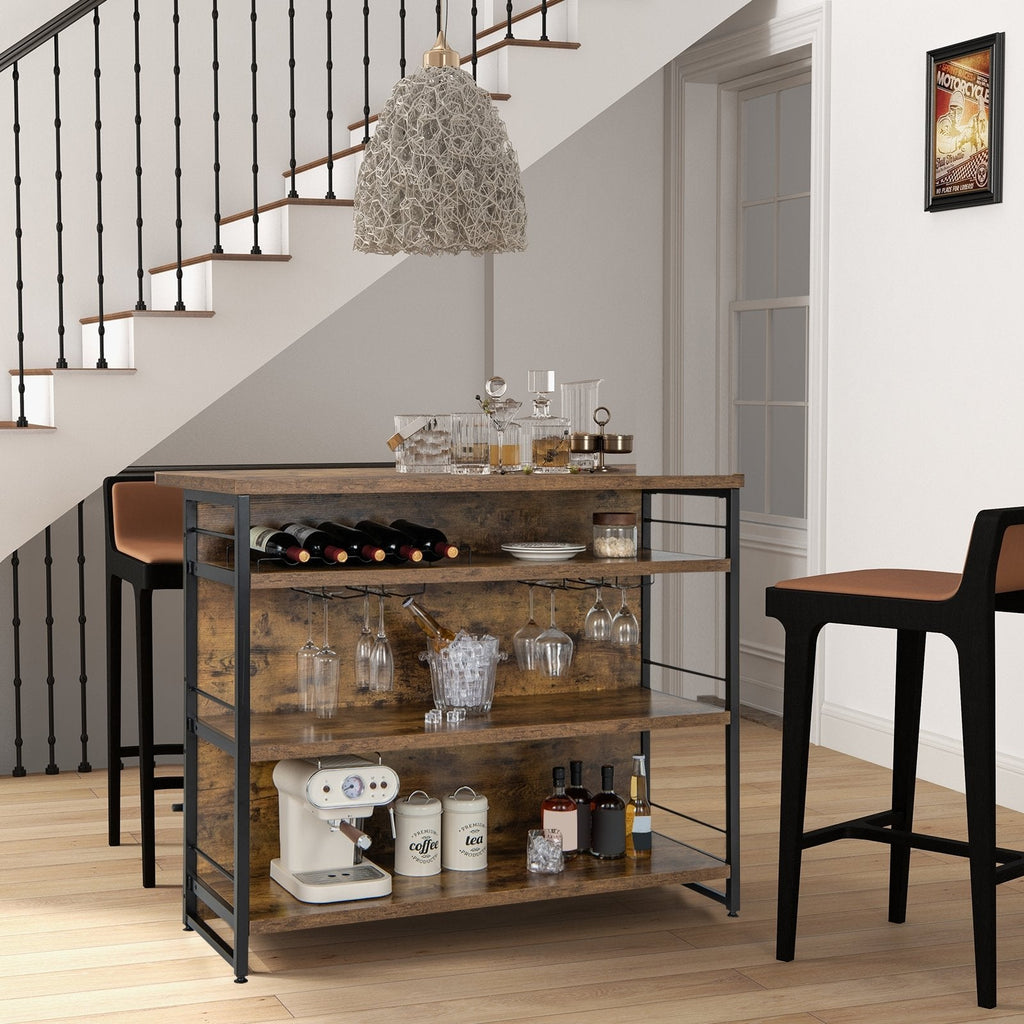 Ilot de cuisine avec étagère de rangement à 4 niveaux et repose-pieds long pour la maison – Marron rustique