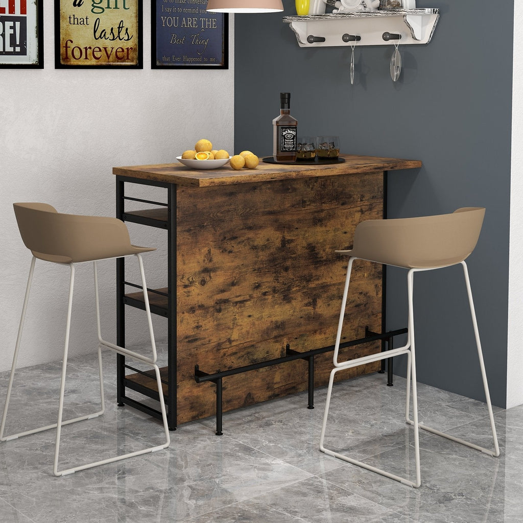 Ilot de cuisine avec étagère de rangement à 4 niveaux et repose-pieds long pour la maison – Marron rustique