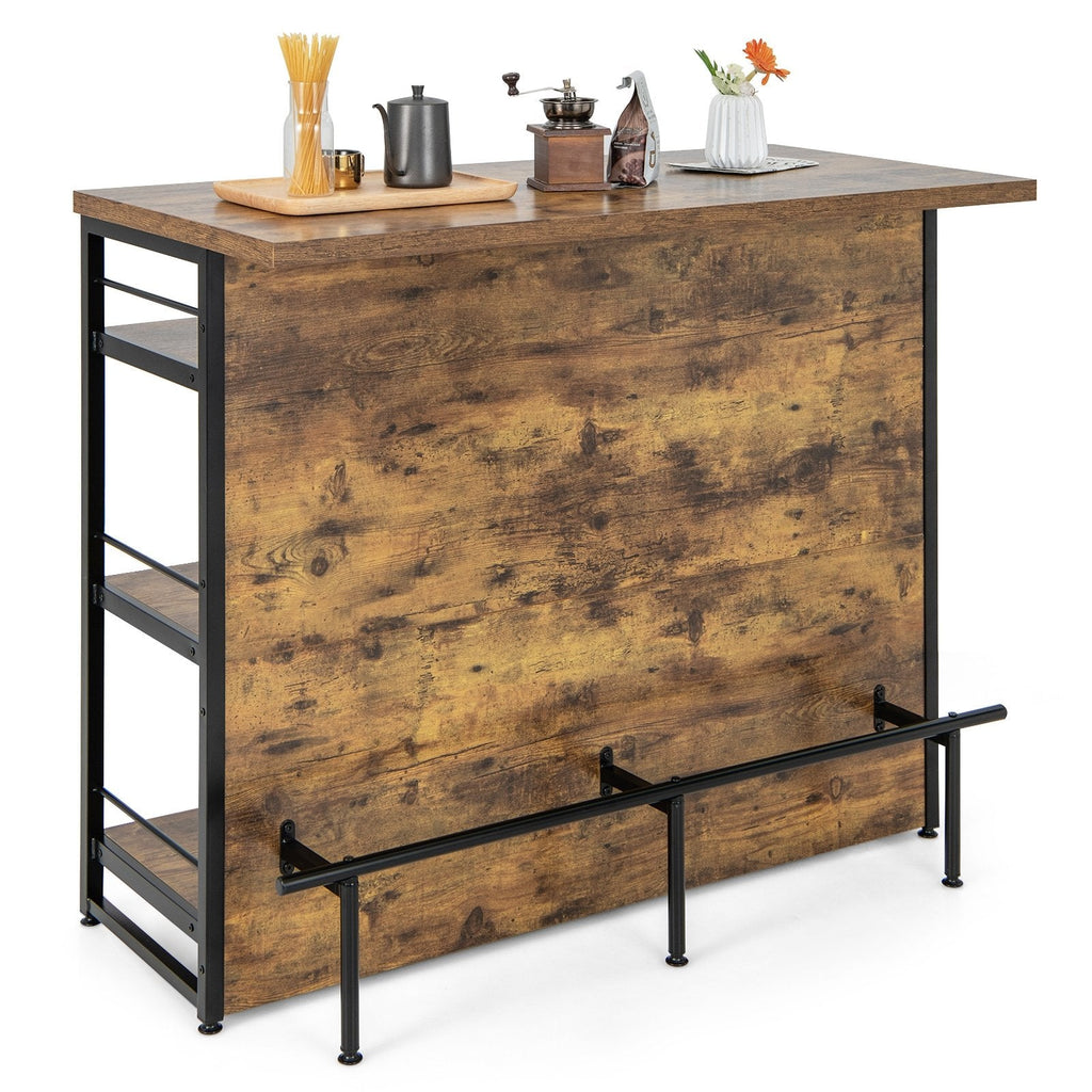 Ilot de cuisine avec étagère de rangement à 4 niveaux et repose-pieds long pour la maison – Marron rustique