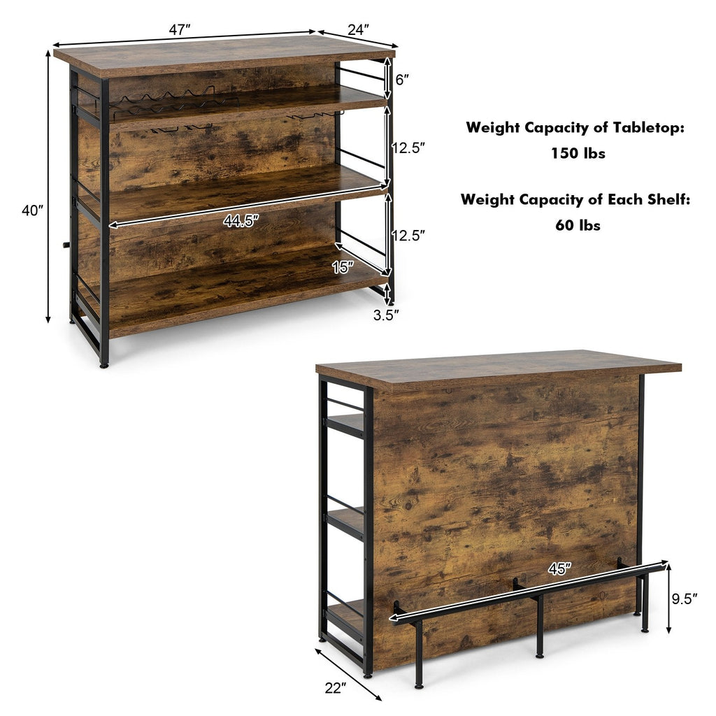 Ilot de cuisine avec étagère de rangement à 4 niveaux et repose-pieds long pour la maison – Marron rustique