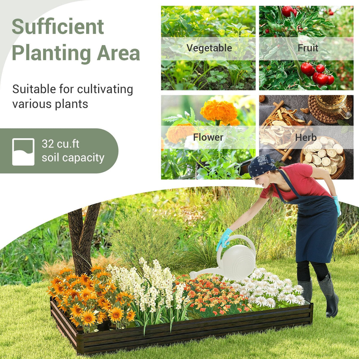 Jardinera grande de metal para exteriores para verduras, frutas, hierbas, flores, café