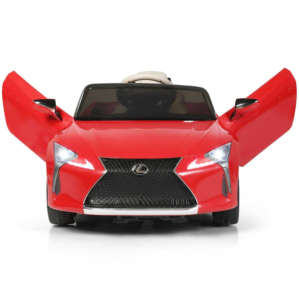 Voiture électrique pour enfant 12V sous licence Lexus LC500 avec portes à vérins à gaz et suspension arrière à ressorts, Rouge