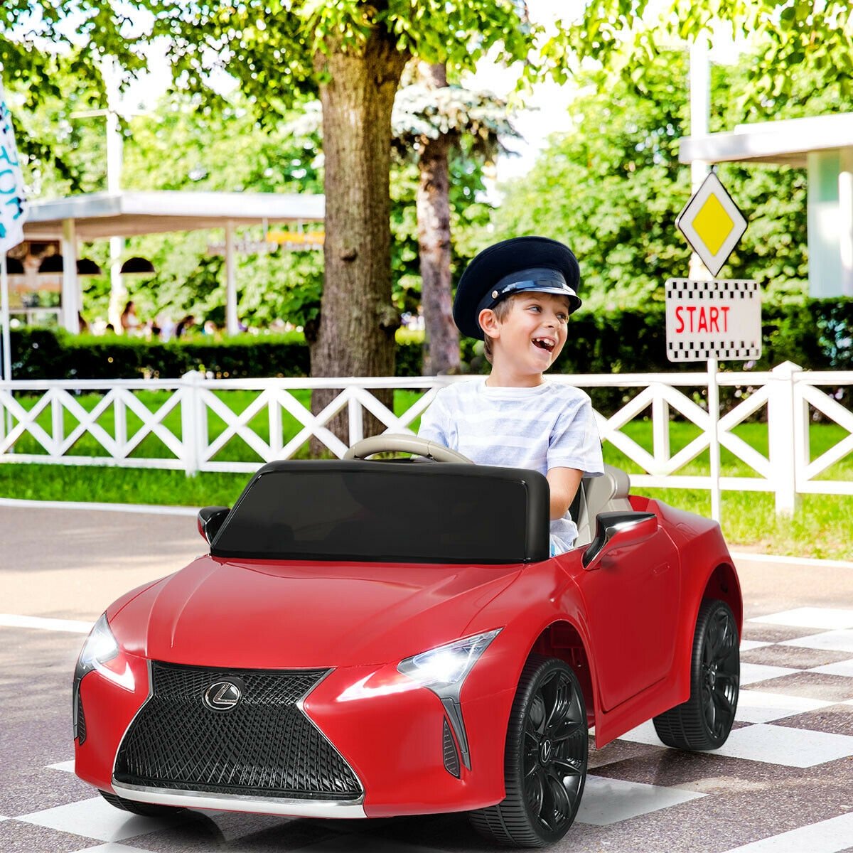 Voiture électrique pour enfant 12V sous licence Lexus LC500 avec portes à vérins à gaz et suspension arrière à ressorts, Rouge