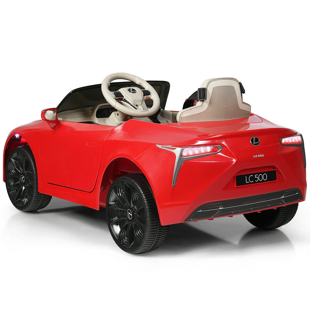 Voiture électrique pour enfant 12V sous licence Lexus LC500 avec portes à vérins à gaz et suspension arrière à ressorts, Rouge