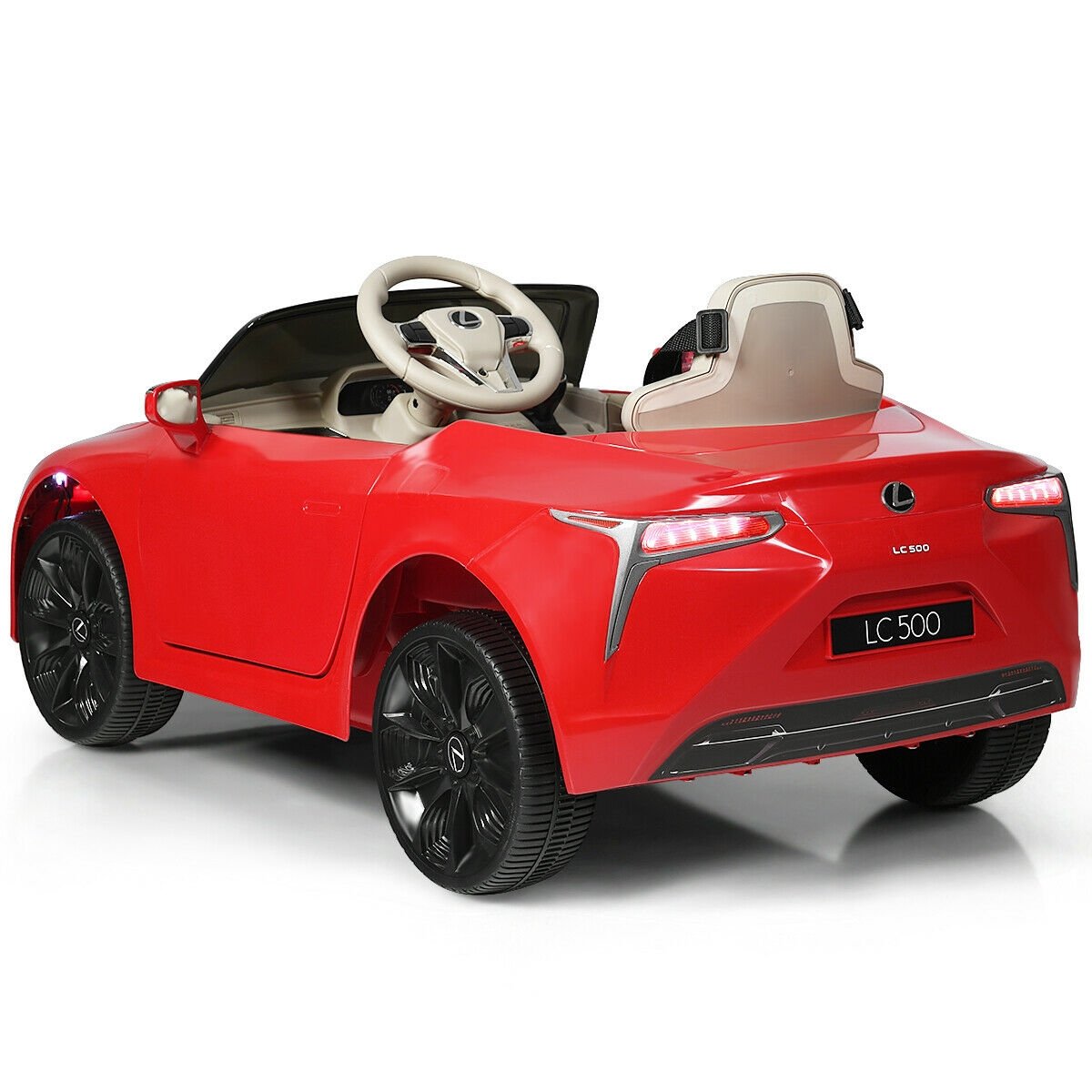 Voiture électrique pour enfant 12V sous licence Lexus LC500 avec portes à vérins à gaz et suspension arrière à ressorts, Rouge