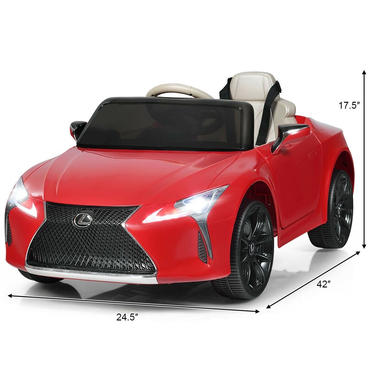 Voiture électrique pour enfant 12V sous licence Lexus LC500 avec portes à vérins à gaz et suspension arrière à ressorts, Rouge