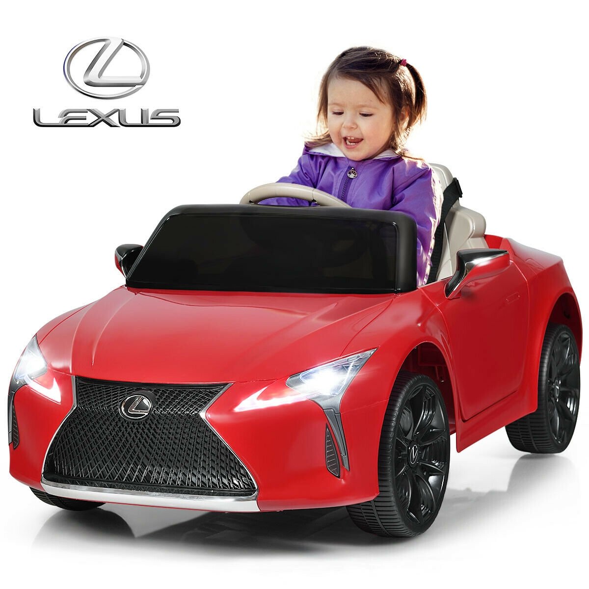 Voiture électrique pour enfant 12V sous licence Lexus LC500 avec portes à vérins à gaz et suspension arrière à ressorts, Rouge