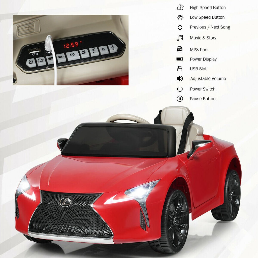 Voiture électrique pour enfant 12V sous licence Lexus LC500 avec portes à vérins à gaz et suspension arrière à ressorts, Rouge