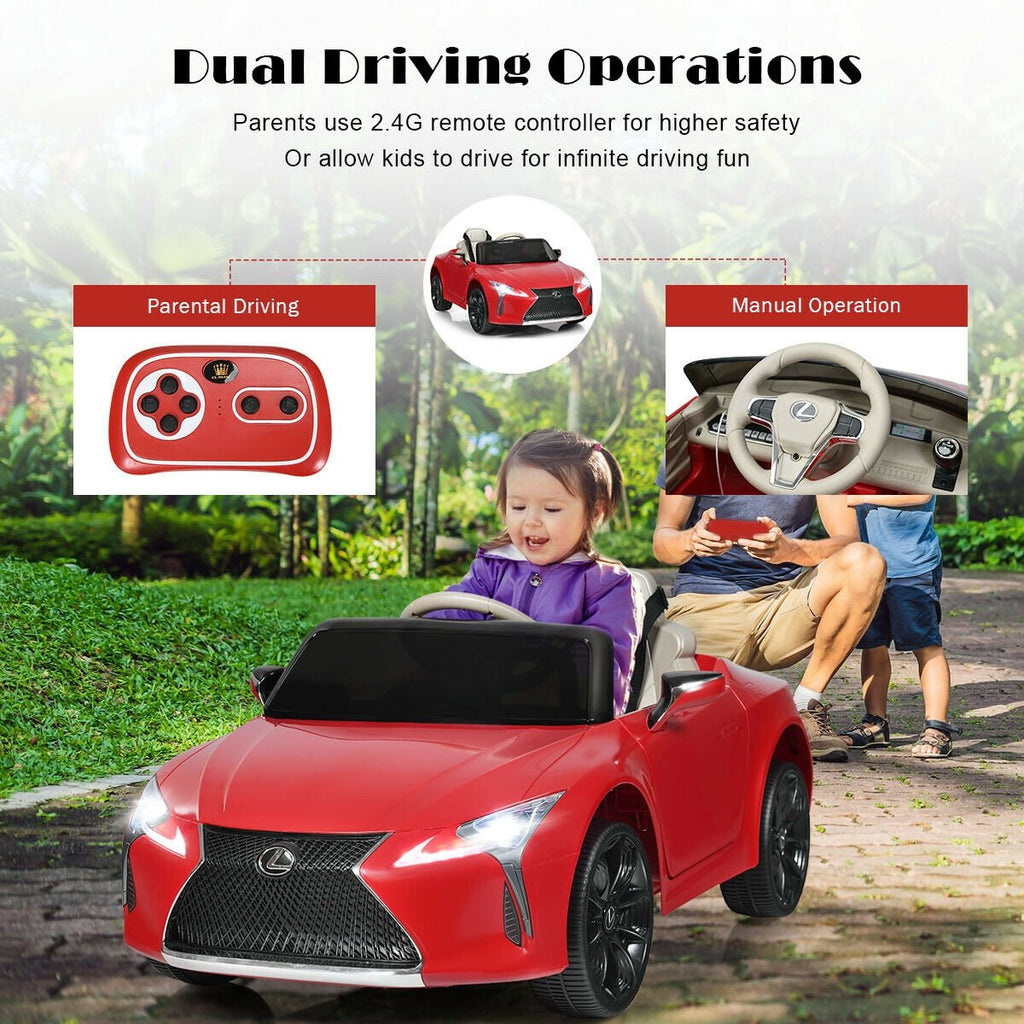 Voiture électrique pour enfant 12V sous licence Lexus LC500 avec portes à vérins à gaz et suspension arrière à ressorts, Rouge