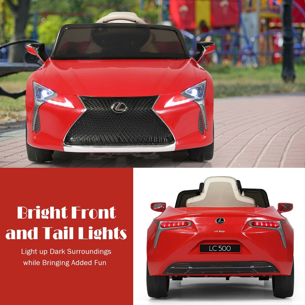 Voiture électrique pour enfant 12V sous licence Lexus LC500 avec portes à vérins à gaz et suspension arrière à ressorts, Rouge