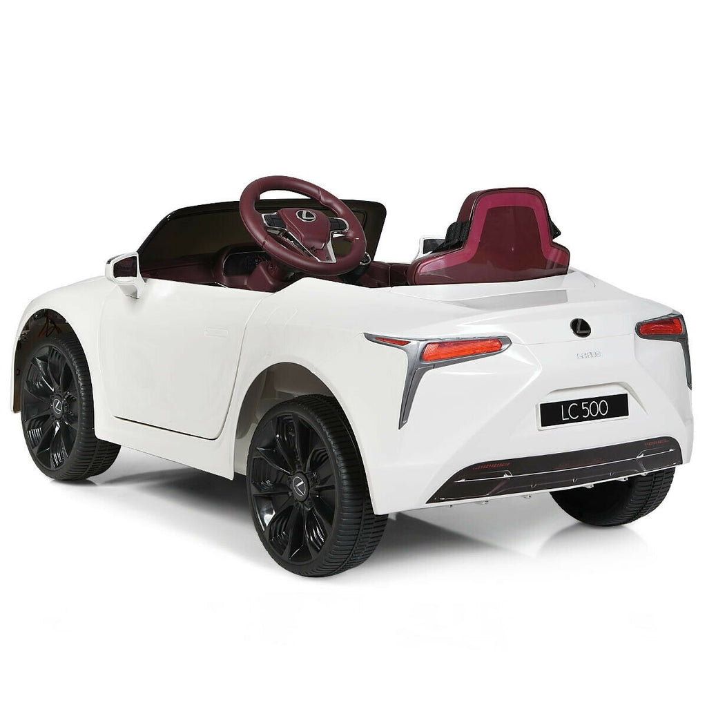 Coche eléctrico para niños Lexus LC500 con licencia de 12V, arranque suave y control remoto parental 2.4G, blanco