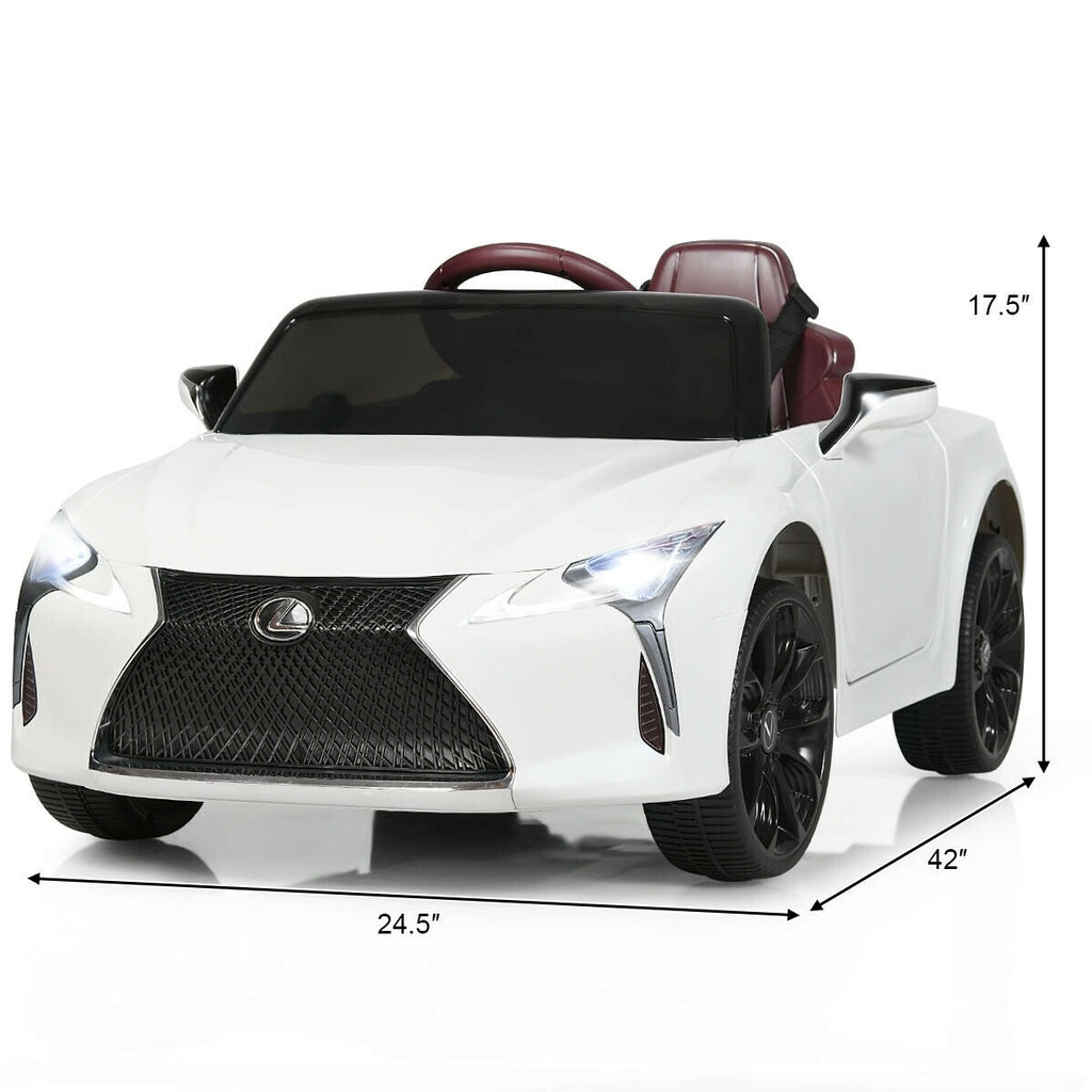 Coche eléctrico para niños Lexus LC500 con licencia de 12V, arranque suave y control remoto parental 2.4G, blanco