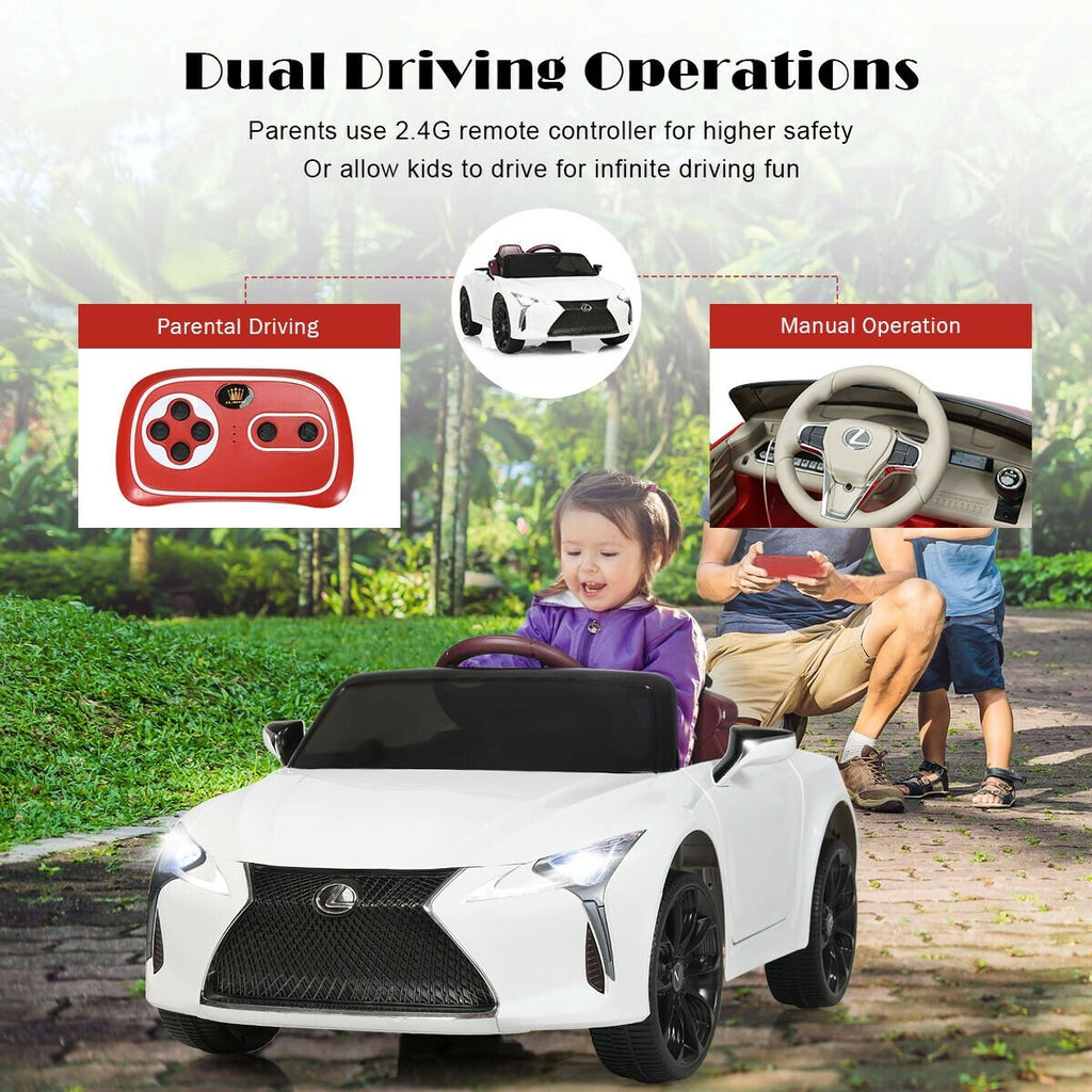 Coche eléctrico para niños Lexus LC500 con licencia de 12V, arranque suave y control remoto parental 2.4G, blanco