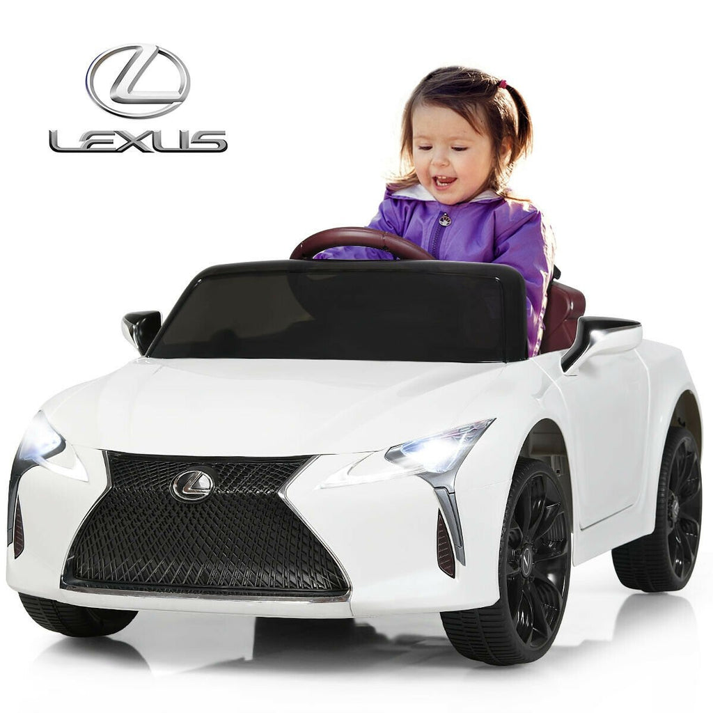 Coche eléctrico para niños Lexus LC500 con licencia de 12V, arranque suave y control remoto parental 2.4G, blanco