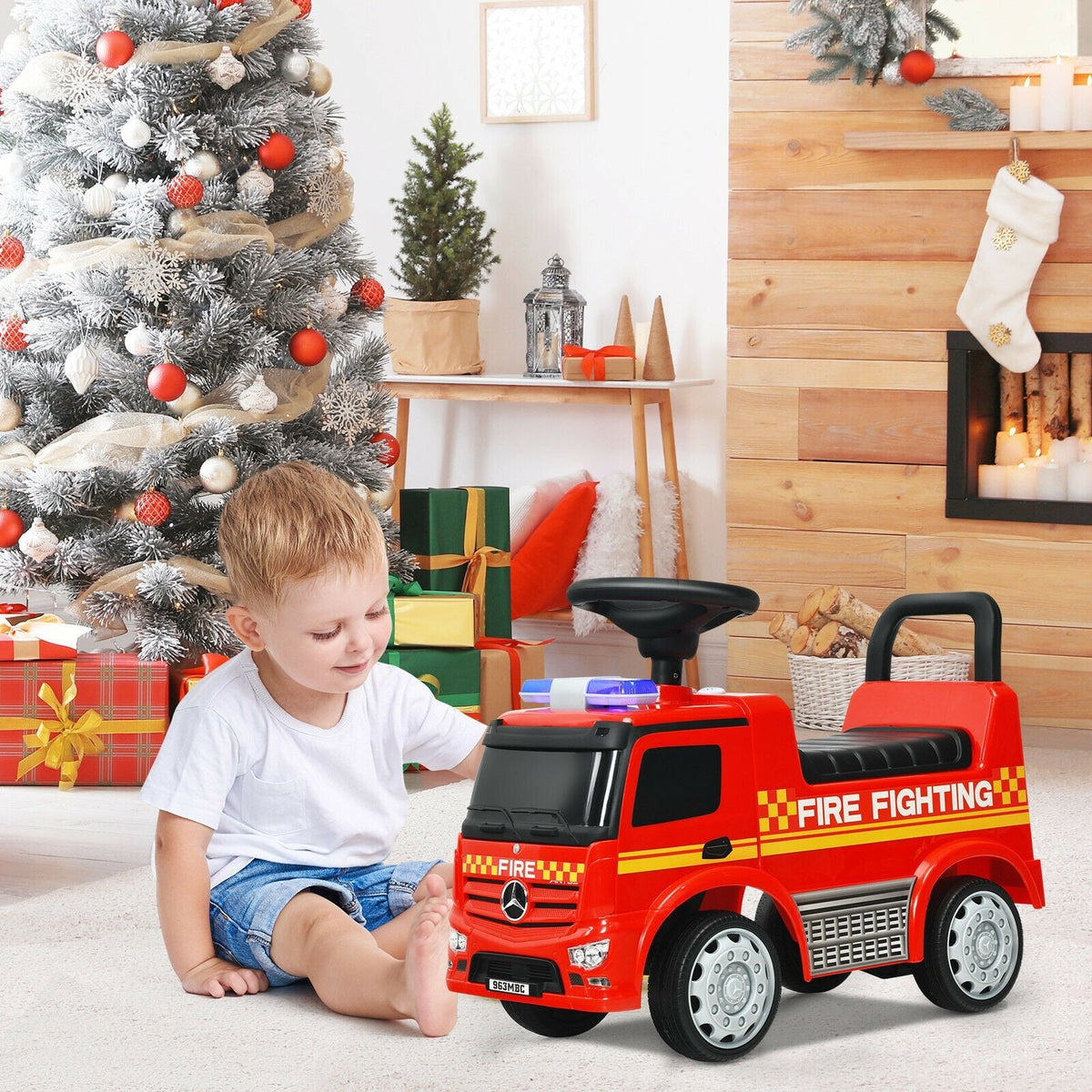 Vehículo de carreras infantil de bomberos Mercedes-Benz con licencia - rojo