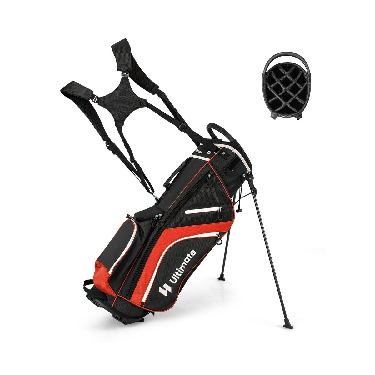 Sac de golf trépied léger avec séparateurs de clubs à 14 compartiments et 6 poches – Rouge
