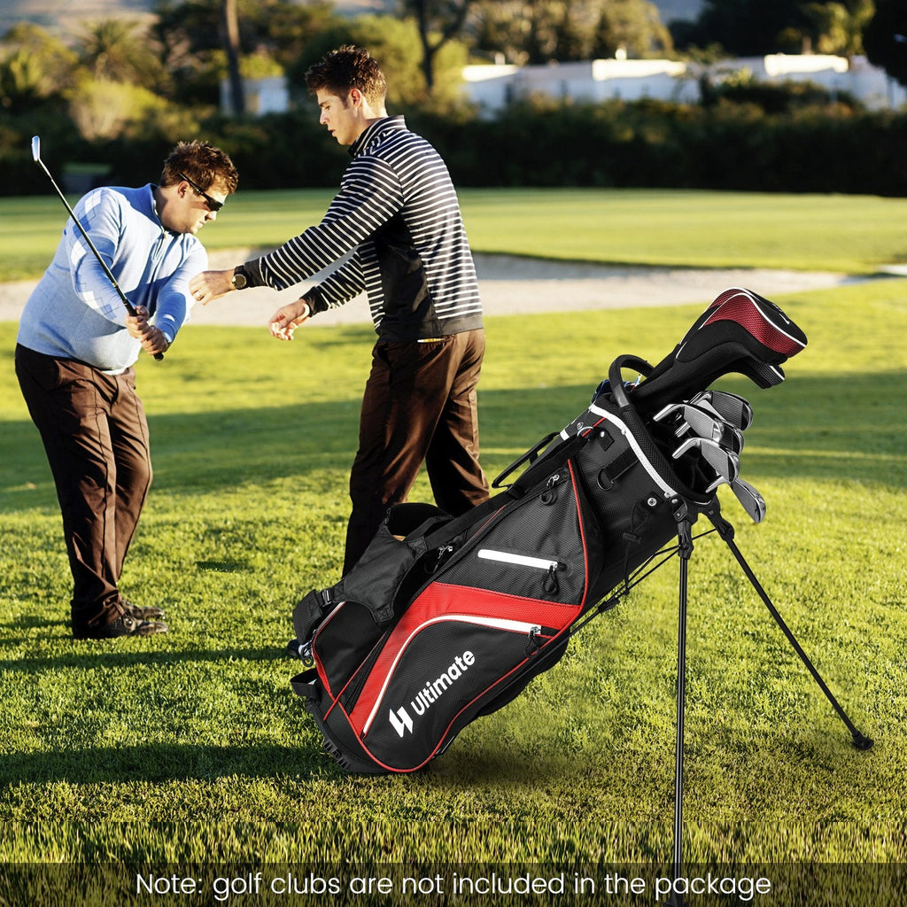 Sac de golf trépied léger avec séparateurs de clubs à 14 compartiments et 6 poches – Rouge