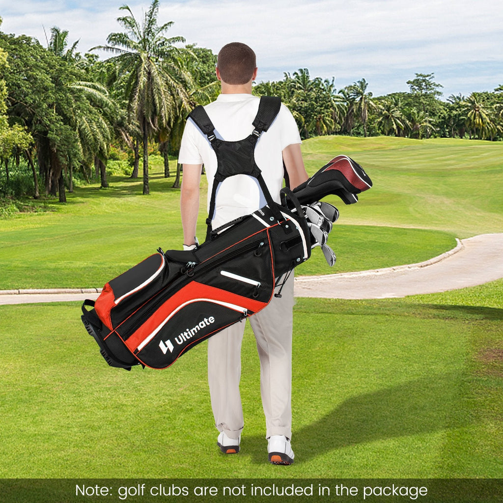 Sac de golf trépied léger avec séparateurs de clubs à 14 compartiments et 6 poches – Rouge