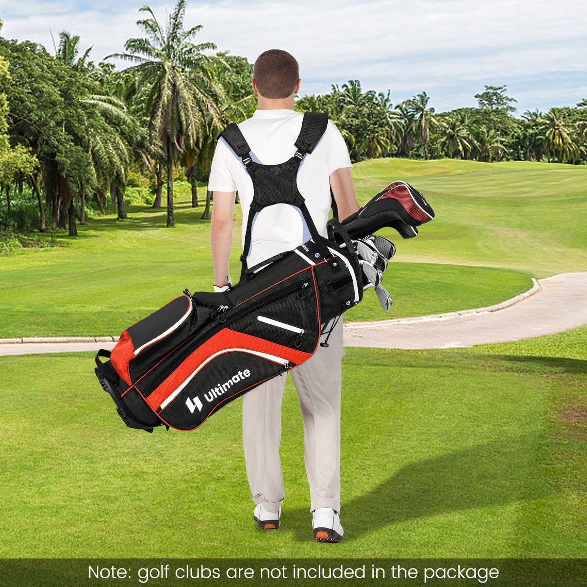 Sac de golf trépied léger avec séparateurs de clubs à 14 compartiments et 6 poches – Rouge